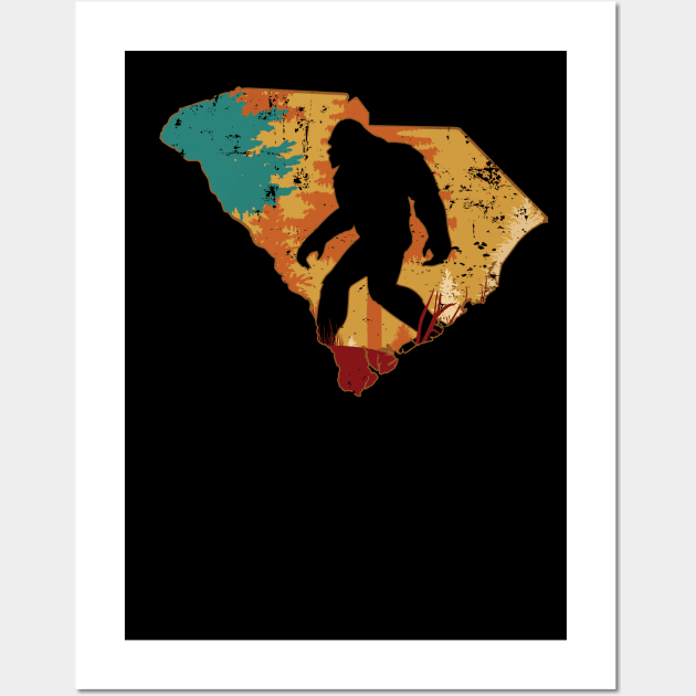 Bigfoot Retro Vintage Sasquatch South Carolina Wall Art by ryanjaycruz